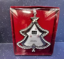 Studio Decor 2.5" x 2" Silver Rhinestone Christmas Tree Picture Frame Ornament