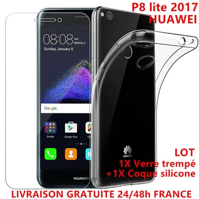 HUAWEI P8 LITE 2017 - COQUE HOUSSE SILICONE + FILM EN VERRE TREMPÉ PORTECTION