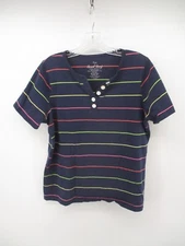 Coral Bay Missy Large Short Sleeve V Neck Striped Shirt w/ Button Accents