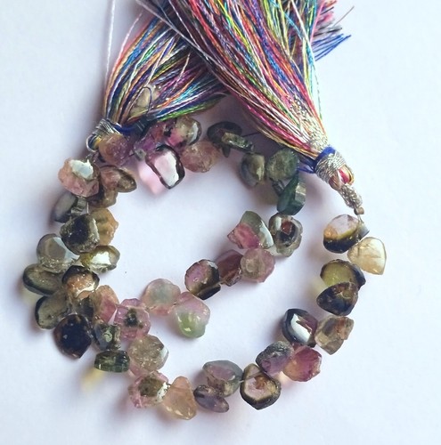 48 Ct Natural Smooth Watermelon Bi Color Tourmaline Slice 8 Inch Strand Necklace - Picture 14 of 16