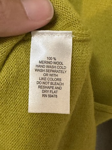 ELLEN TRACY Yellow Green 100% EXTRA FINE MERINO WOOL SZ Small - Picture 3 of 4