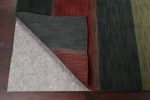 Striped Green/Red Gabbeh Oriental Area Rug Hand-Knotted Wool Modern Room 7'x10' - Picture 11 of 12