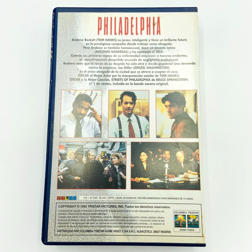 Philadelphia VHS Tape 1993 Vintage Spanish Edition Tom Hanks Denzel Washington - Picture 2 of 12