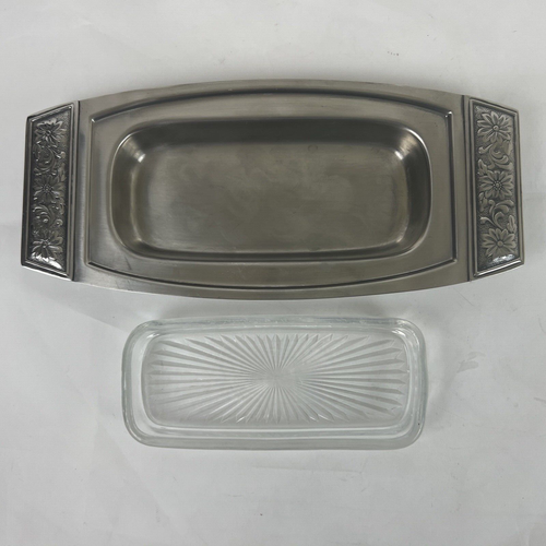 Stanley Roberts Set vassoio pane piatto burro acciaio inox Daisy Lane vintage MCM - Foto 4 di 10