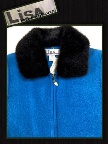 Lisa International Medium Weste gekochte Wolle Pullover blau Kunstfellkragen 385060 - Bild 2 von 6