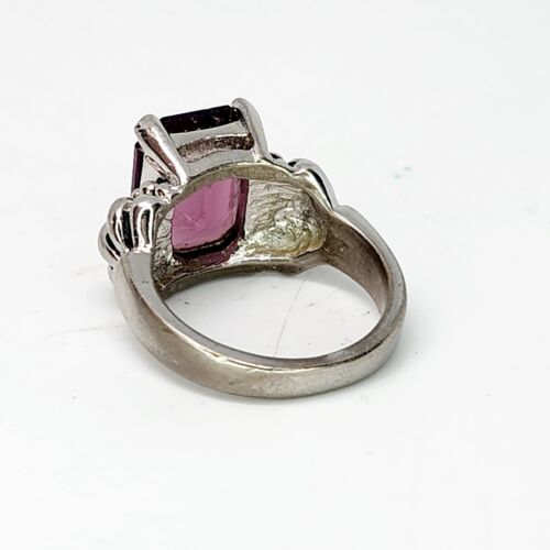Anello cocktail grosso vintage placcato argento pesante finta ametista tormalina taglia 7 - Foto 4 di 6