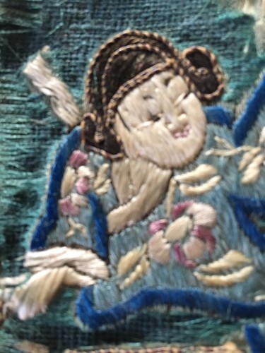 ANTIKER chinesischer verbotener Stich Wandbild Panel bestickt Wandteppich Frau Mann - Bild 9 von 12