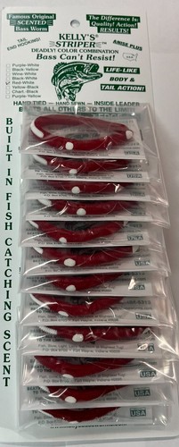 Kelly Striper plastic worm *NEW* card of 12-Pick your color - Picture 6 of 9