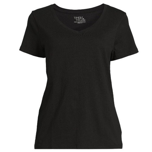 Time and Tru Damen V-Ausschnitt T-Shirt mit kurzen Ärmeln XXL 20 neu mit Etikett schwarz