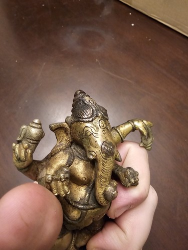 Vintage Brass Hindu Statue Dancing Ganesha Nepal Elephant God 6 Inches Shows Age - Picture 17 of 18