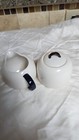 White And Blue Ceramic Sugar With Lid  & Creamer Set.