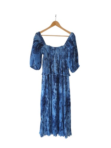 Ganni Blue Pleated Midi Dress NEW Georgette Womens Size 36 AU 8 US 4 Placid BNWT - Picture 12 of 16