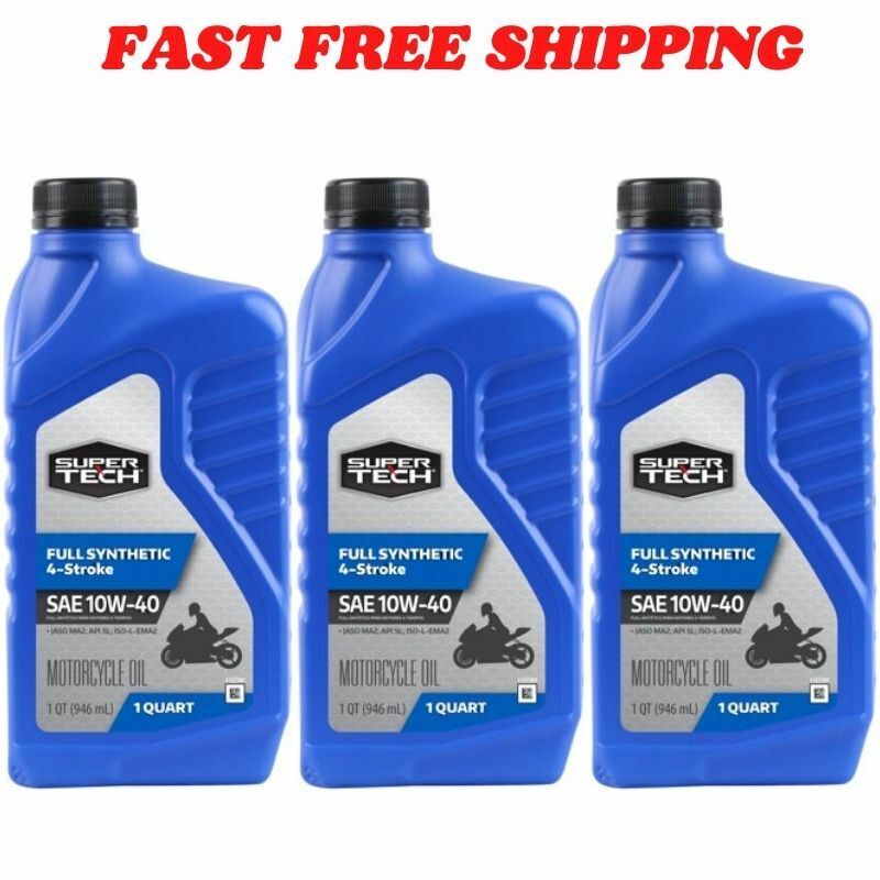 (3 Pack) Super Tech Full Synthetic SAE 10W-40 4-Stroke Motorcycle Oil, 1 Quart