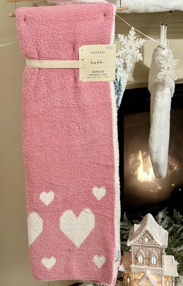 Nueva Manta Nicole Miller Rosa y Blanco Grande Corazón Tiro San Valentín Foto 3 de 4