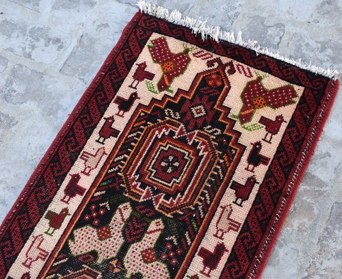Antique Caucasian Geometric Runner Rug 2x7 Black Pictorial Persian Hallway Rug - Picture 4 of 11