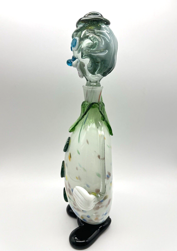 Decantador vintage de cristal artístico soplado a mano de Murano Happy Clown con tapón 14,5" T - Imagen 6 de 15