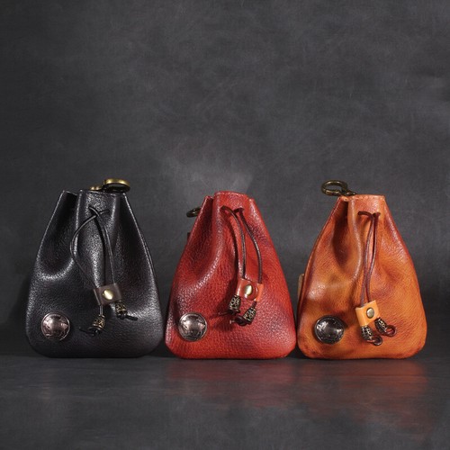 Vintage Drawstring Wallet Real Leather Coin Purse Money Pocket Pouch Small Bag - Picture 1 of 17