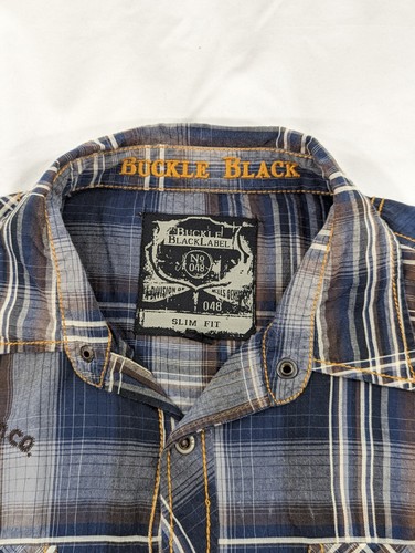 BKE Long Sleeve Shirt Black Snap Up Slim Fit Black Blue 100% Cotton Size 2XL - Picture 4 of 8