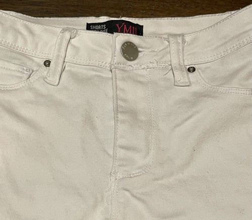 Pantalones cortos de mezclilla blancos elásticos rígidos delanteros YMI Dream Jean para mujer talla 5/27 - Imagen 2 de 9