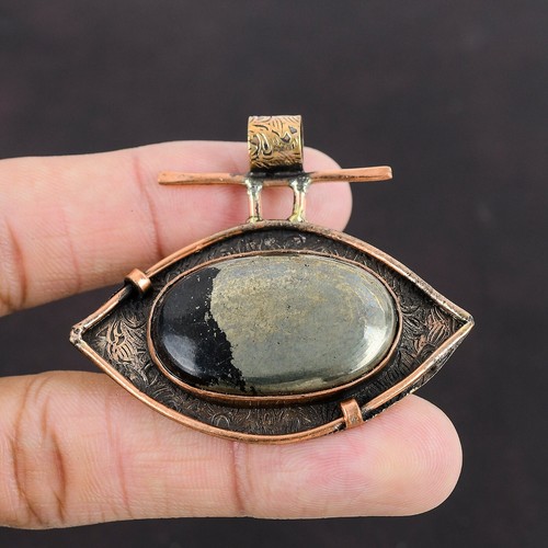 Venta de San Valentín Piedras Preciosas Pirita Ovaladas Aniversario Chakra Solar Nuevo Colgante Cobre - Imagen 3 de 6