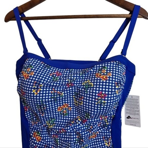 Lands End Electric Blue Botanical Check Floral Tankini Top 12 Soft Cup - Bild 6 von 21