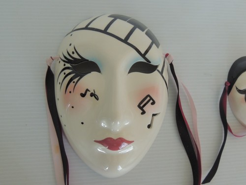 New Orleans Martedì Grasso Maschera Viso Decorativa Appendiabiti da Parete Ceramica Set di 2 - Foto 6 di 6