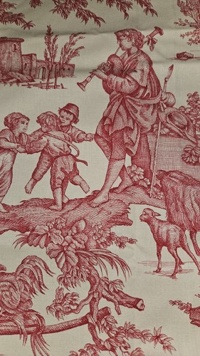 Casal Rare Offrande A L'amour Red French Country Toile Fabric 44" X 60" Wide - Picture 2 of 13