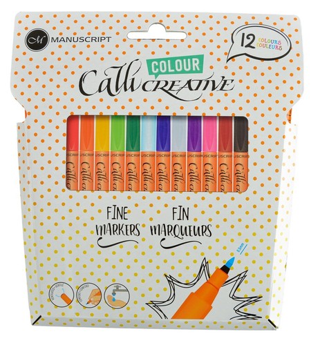 Manuscript Wallet Of 12 FINE Nib Felt Tip Pens Premium Assorted Colour Creative - Afbeelding 1 van 3