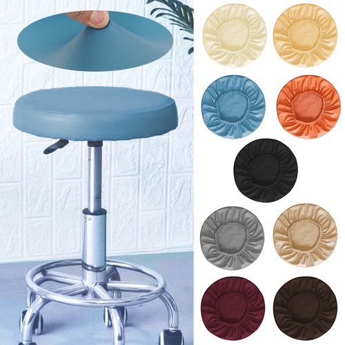 Elastic Round Bar Stool Cover PU Leather Chair Protector Seat Cushion Slipcover - Picture 1 of 21