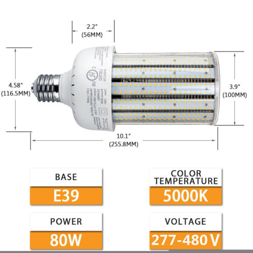 480V 80W LED Corn Light Bulb LED Lights Replace HPS for High Bay Street Lights - Picture 2 of 11