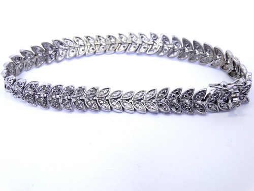 VICTORIA TOWNSEND DBJ DIAMOND Sterling Silver 925 FERN LEAF Tennis Bracelet 7.25 - Picture 6 of 6