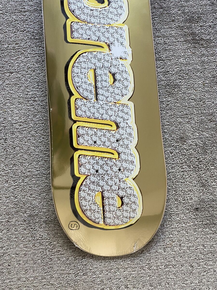 Supreme Bling Box Logo Gold Skate Deck Skateboard Rare Supreme Bling Box Logo Gold Skate Deck Skateboard Rare