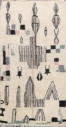 Thick-Plush Vegetable Dye Ivory Authentic Moroccan Handmade Tribal Area Rug 5x8 - 第 1/12 張圖片