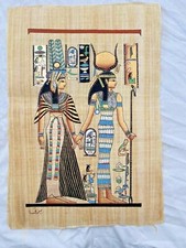 Egyptian Papyrus Paper Hand Painting Goddess Isis Leading Nefertari 25"X17"