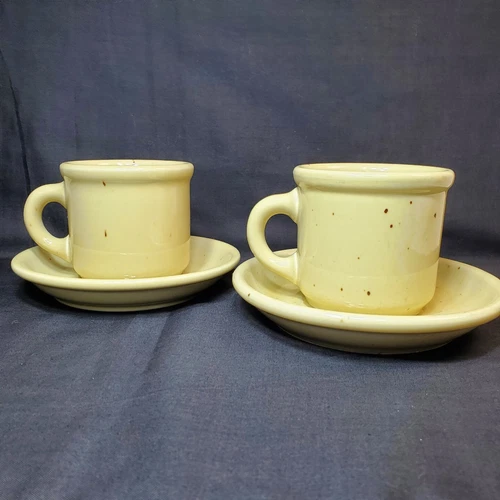 4 Pc Set Trend Pacific Galaxy Wheatstone 2 Flat Cups & 2 Saucers Brown Speckle 