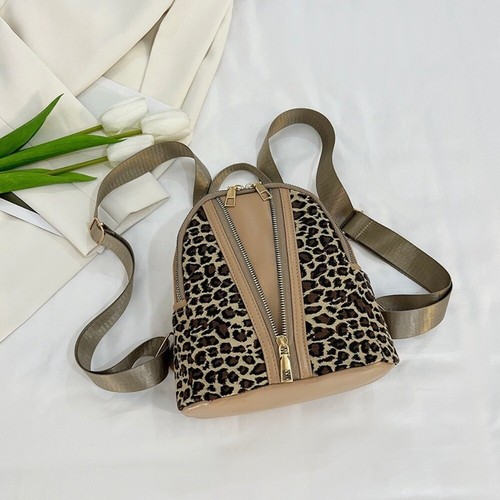 Double Zipper Leopard Print Backpack Temperament Commuting Bag Shoulder Bag - Picture 16 of 16