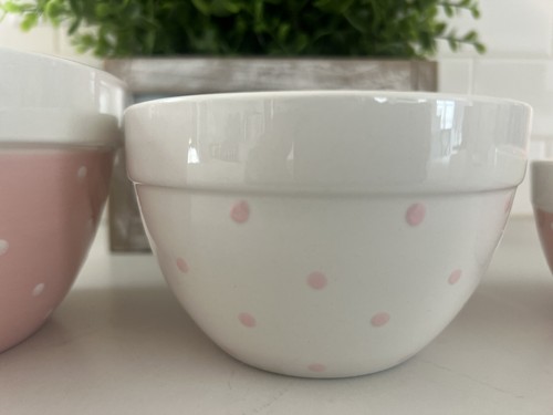 GRACE’S PANTRY Nesting Small Serving Snack Bowls Pink & White Polka dot Easter - Picture 3 of 9