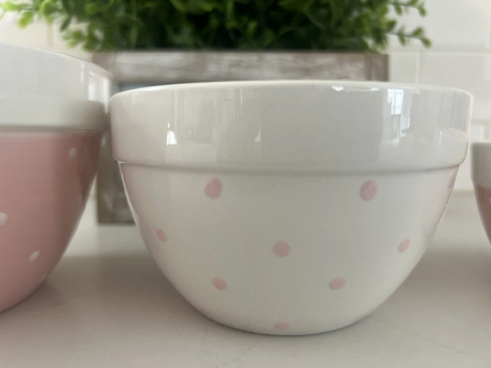 GRACE’S PANTRY Nesting Small Serving Snack Bowls Pink & White Polka dot Easter - Image 3 of 4