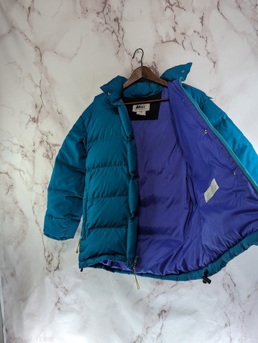 REI Down Coat Womens Large Teal Purple Goose Puffer Jacket Vtg 80s 90s USA 10 - Picture 8 of 19