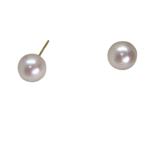 18K Solid Yellow Gold 7-8mm Round Natural Fresh Water Pearl Earring Stud AU750 - Picture 4 of 10