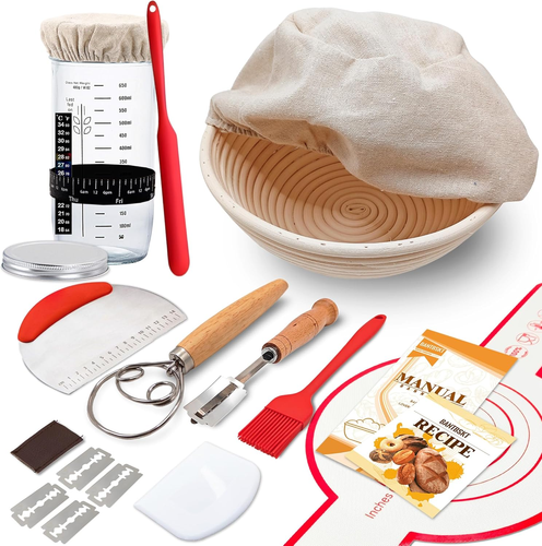 Complete Sourdough Starter Kit, Banneton Bread Proofing Basket with Glass Sourdo - Picture 9 of 12