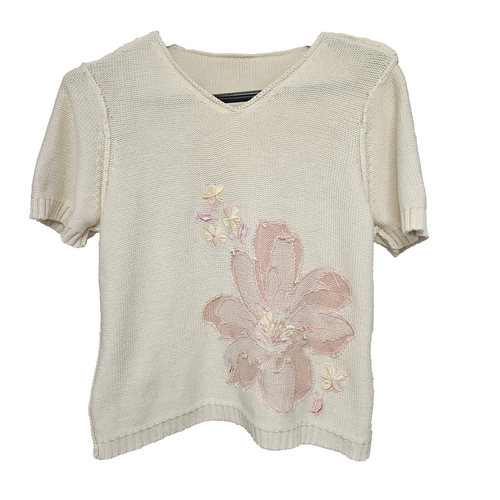 Liz Claiborne Gr. Petite M Kurzarm Pullover Pulli Baumwolle Cottagecore - Bild 7 von 8