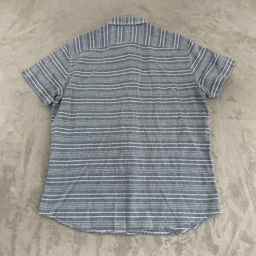Banana Republic Shirt Men Large Grey Striped Linen Blend Chambray Short Sleeve - Picture 4 of 6