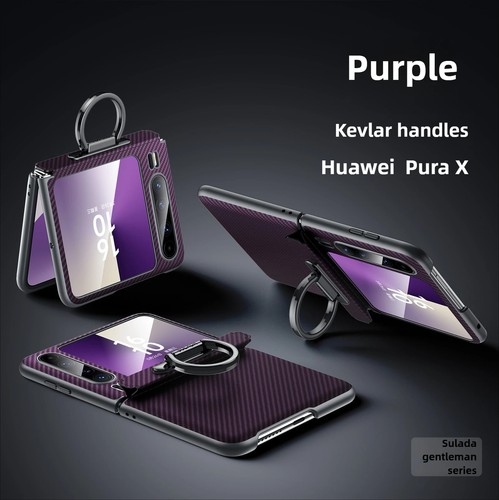 Funda de cuero de fibra de carbono SULADA para Huawei Pura X Estuche con soporte de anillo Estuche con bisagra - Imagen 6 de 23