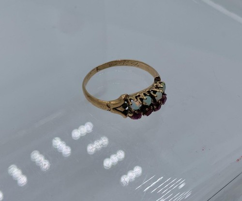 Victorian Opal Ruby Ring Gold Antique Wedding Engagement Stacking Ring - Picture 7 of 12