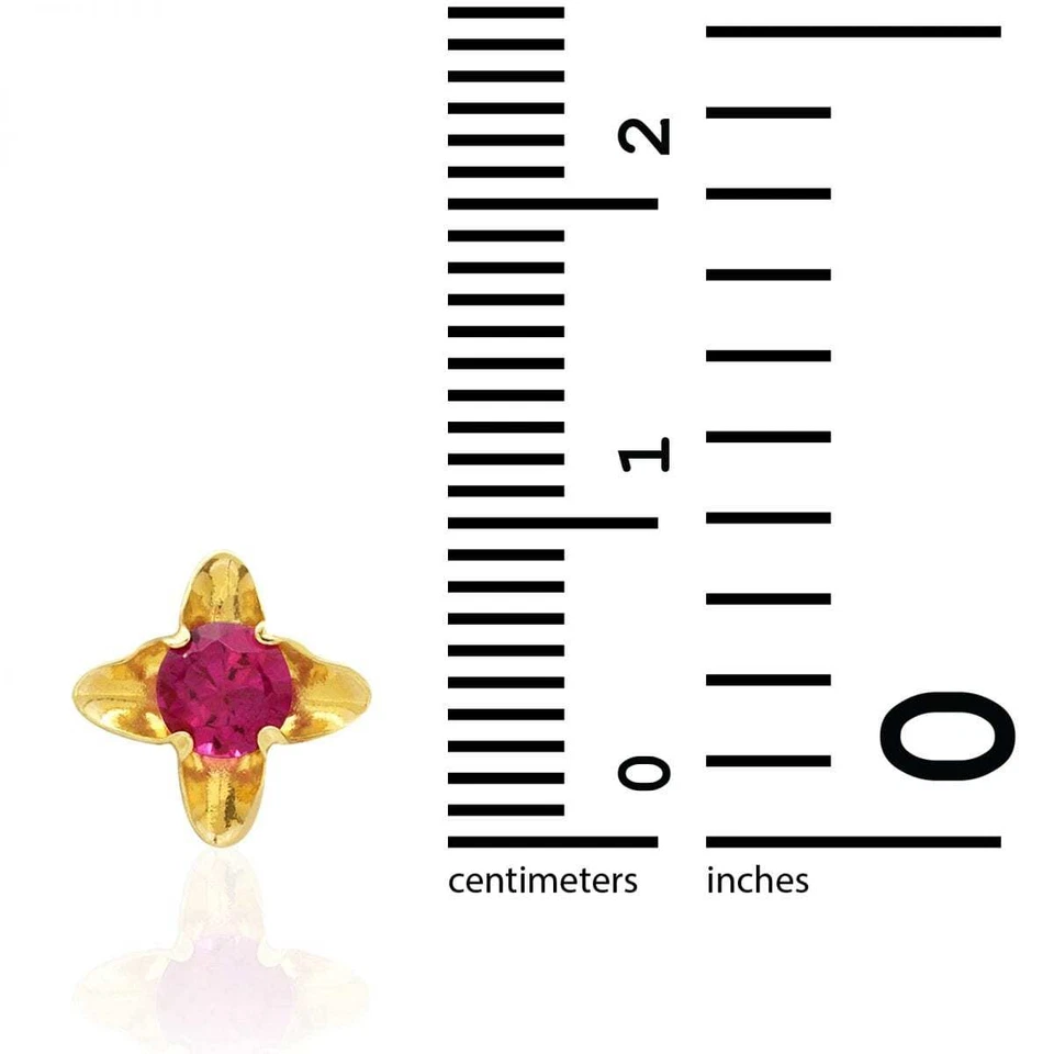 14k Yellow Gold Ruby Flower Baby Screwback Stud Earrings 5mm - Image 4 of 4
