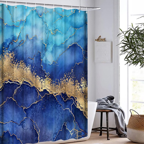 Marble Shower Curtain Bath Mat Toilet Cover Rug Bathroom Decor Set 4Pcs CSD_^ღ - Picture 9 of 14