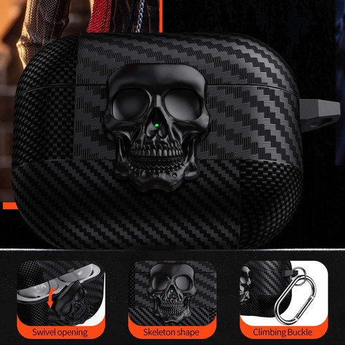 For AirPods 4th Gen Skull Case Cover Portable PC Headphone Case with Keychain - Bild 2 von 12