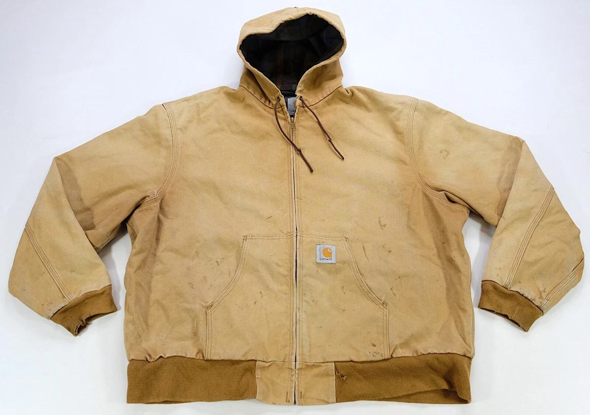 Rare Vintage CARHARTT Full Zip Flannel Lined Hooded Denim Work
