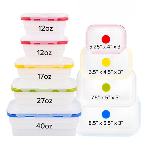 5-Piece Collapsible Silicone Food Storage Containers with Airtight Snap-Top Lids - Picture 4 of 7